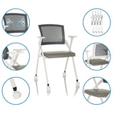 Silla plegable PRIORITY II W PU gris con respaldo de malla, reposabrazos y ruedas, incluyendo vistas de detalle de hjh OFFICE