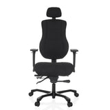 Silla giratoria XXL 24 HOURS BASIC negra con reposacabezas y base de cinco ruedas de hjh OFFICE – vista de 360° (vista frontal 0°)