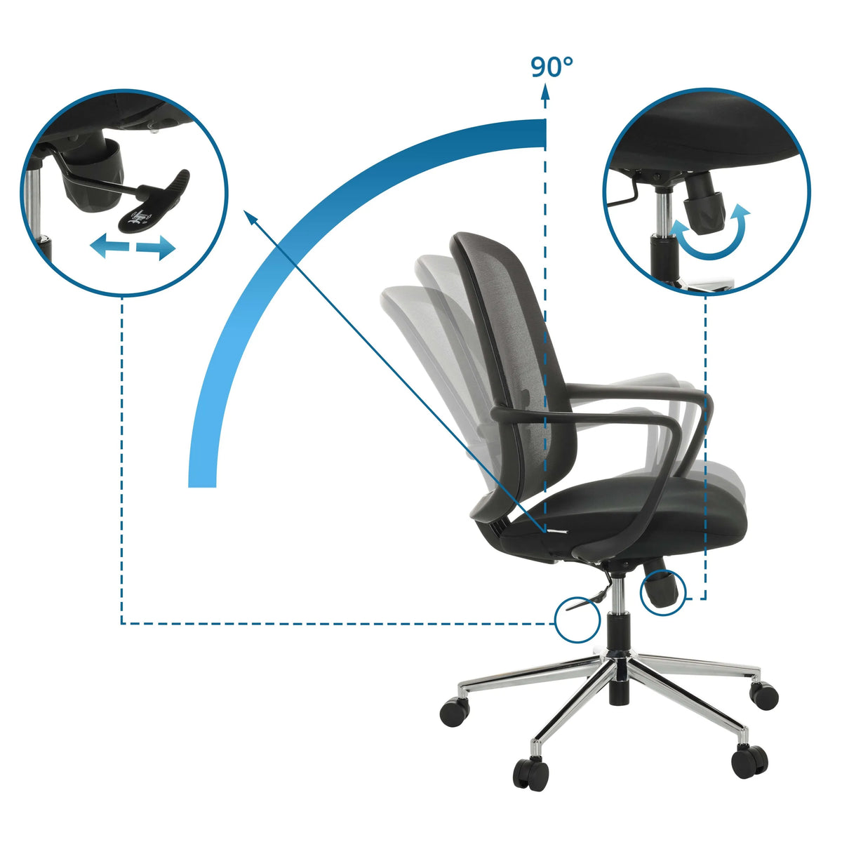 Mecanismos de ajuste del respaldo con ángulo de inclinación de 90 grados de la Silla Home Office SEDIOLO B de hjh OFFICE