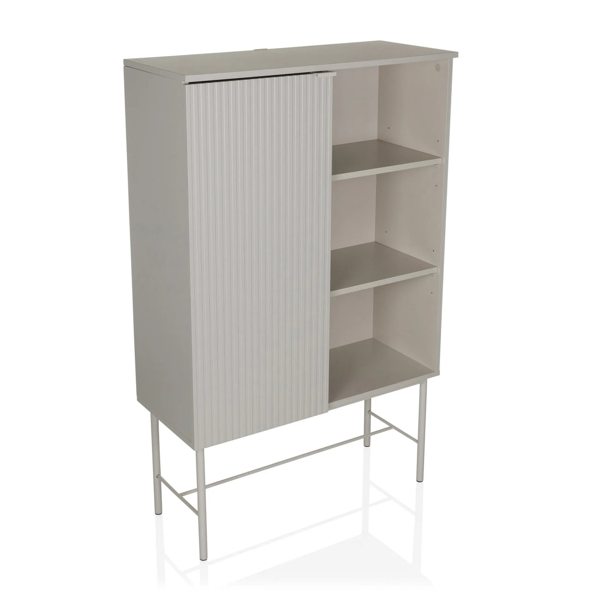 estante gris SIO con un compartimento de puerta acanalada, dos estantes abiertos y estructura de hjh LIVING – vista de 360° (vista frontal en diagonal 30°)