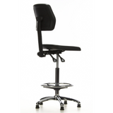 Silla de mostrador TOP WORK 11 negra con reposapiés y base de cinco radios de hjh OFFICE – vista de 360° (vista trasera en diagonal 120°)