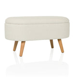 Banco blanco STORIANO con tapizado de tela estructurada y cuatro patas de madera de hjh LIVING – vista de 360° (vista frontal 15°)