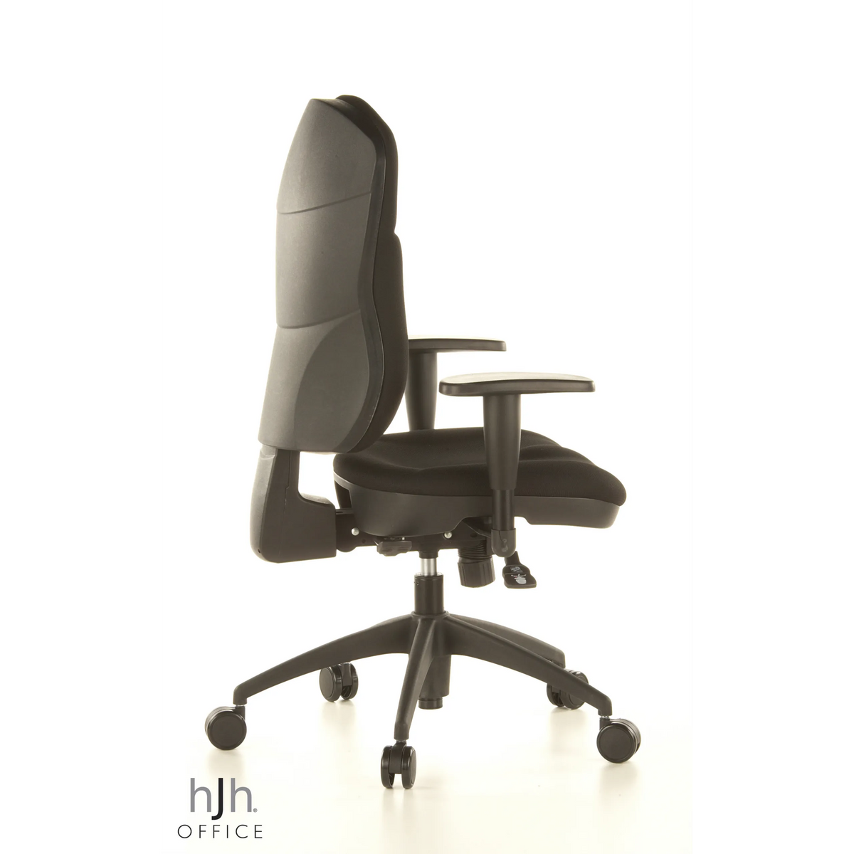 Silla de oficina profesional WELLPOINT 30 K2 negra con reposabrazos y base de cinco ruedas de Topstar – vista de 360° (vista lateral 100°)