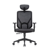 Silla Home Office BLACORE en negro con respaldo de malla, reposacabezas y reposabrazos ajustables de MyBuero