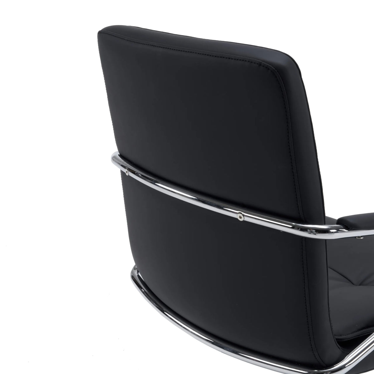 Parte posterior de la carcasa del asiento acolchada en negro con estructura cromada de la silla de viga voladiza Rovento V de hjh OFFICE