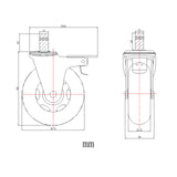 Dibujo técnico de una rueda para sillas 5x ROLO SKATE CT 11mm/75mm con un diámetro de 75 mm de hjh OFFICE