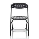 Silla de exterior negra TUDELA XXL PRO con asiento y respaldo perforados de hjh OFFICE – vista de 360° (vista frontal 0°)