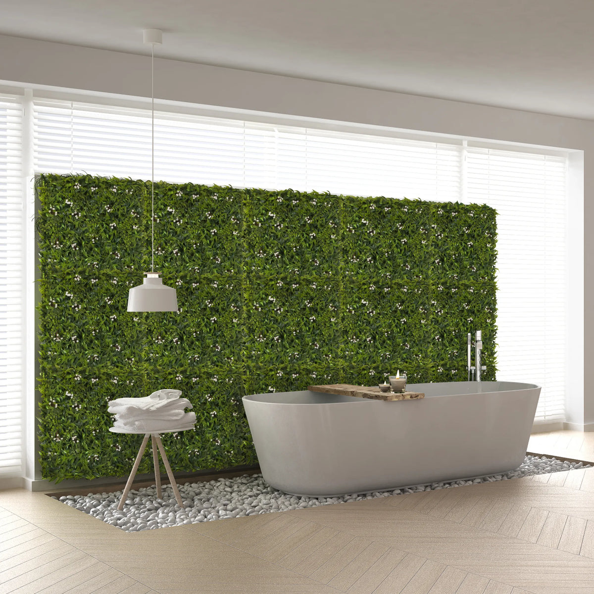 Estera vegetal verde MORE GREEN I como jardín vertical en un cuarto de baño de hjh OFFICE