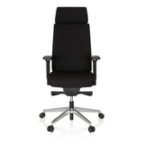 Silla de oficina profesional MOVE-TEC PRO 3D negra con reposacabezas y base de cinco ruedas de hjh OFFICE – vista de 360° (vista frontal 0°)