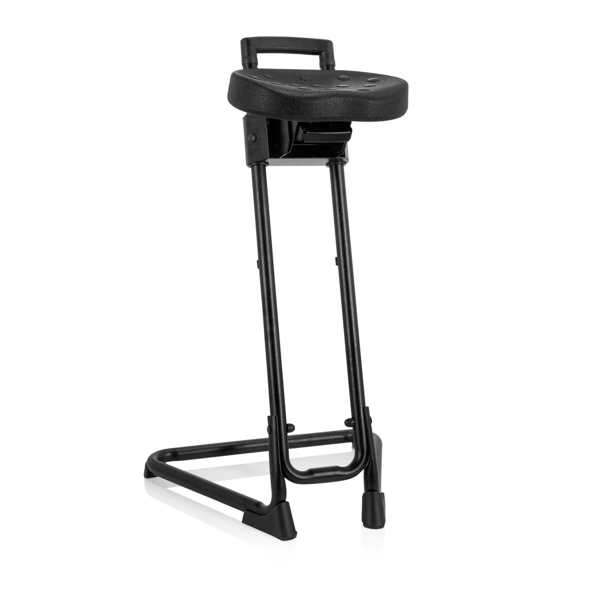 Asiento de pie TOP WORK 32 negro con asiento acolchado y base en forma de U de hjh OFFICE – vista de 360° (vista frontal 20°)