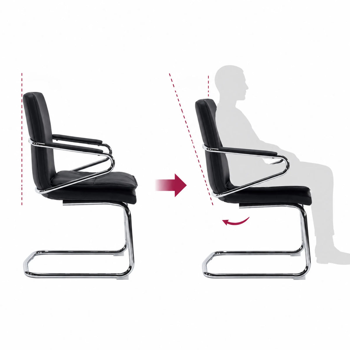Respaldo ajustable de la silla de viga voladiza Rovento V en negro con función de inclinación ilustrada de hjh OFFICE