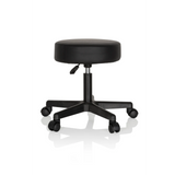 taburete giratorio negro OPERATOR I con asiento acolchado y base de cinco ruedas de hjh OFFICE – vista de 360° (vista trasera en diagonal 140°)