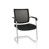 Silla de viga voladiza LEVIA V negra con respaldo de malla, reposabrazos y estructura de patín de hjh OFFICE – vista de 360° (vista frontal 20°)