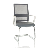 Silla de viga voladiza VISITER W gris con respaldo de malla, reposabrazos y estructura cromada de hjh OFFICE – vista de 360° (vista frontal 15°)