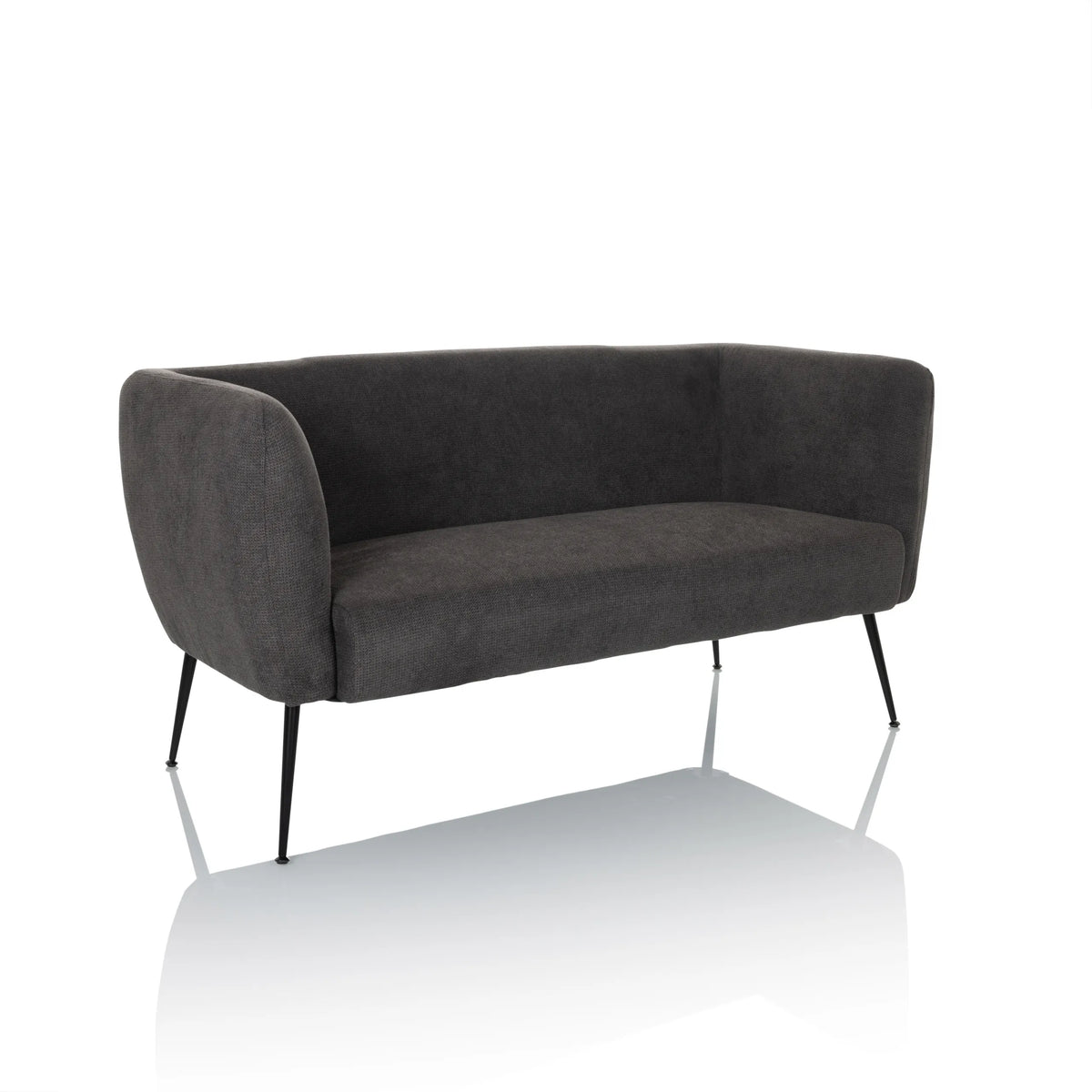Sofá de diseño gris HAYRIVER con patas negras finas de hjh LIVING – vista de 360° (vista frontal en diagonal 30°)