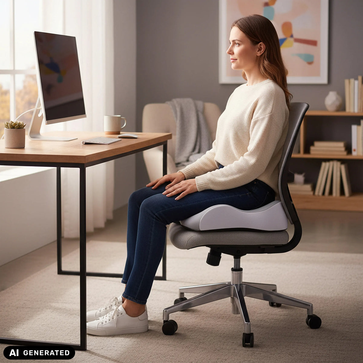 Cojín del asiento MEDISIT IV gris sobre una silla de oficina de hjh OFFICE (imagen generada por IA)