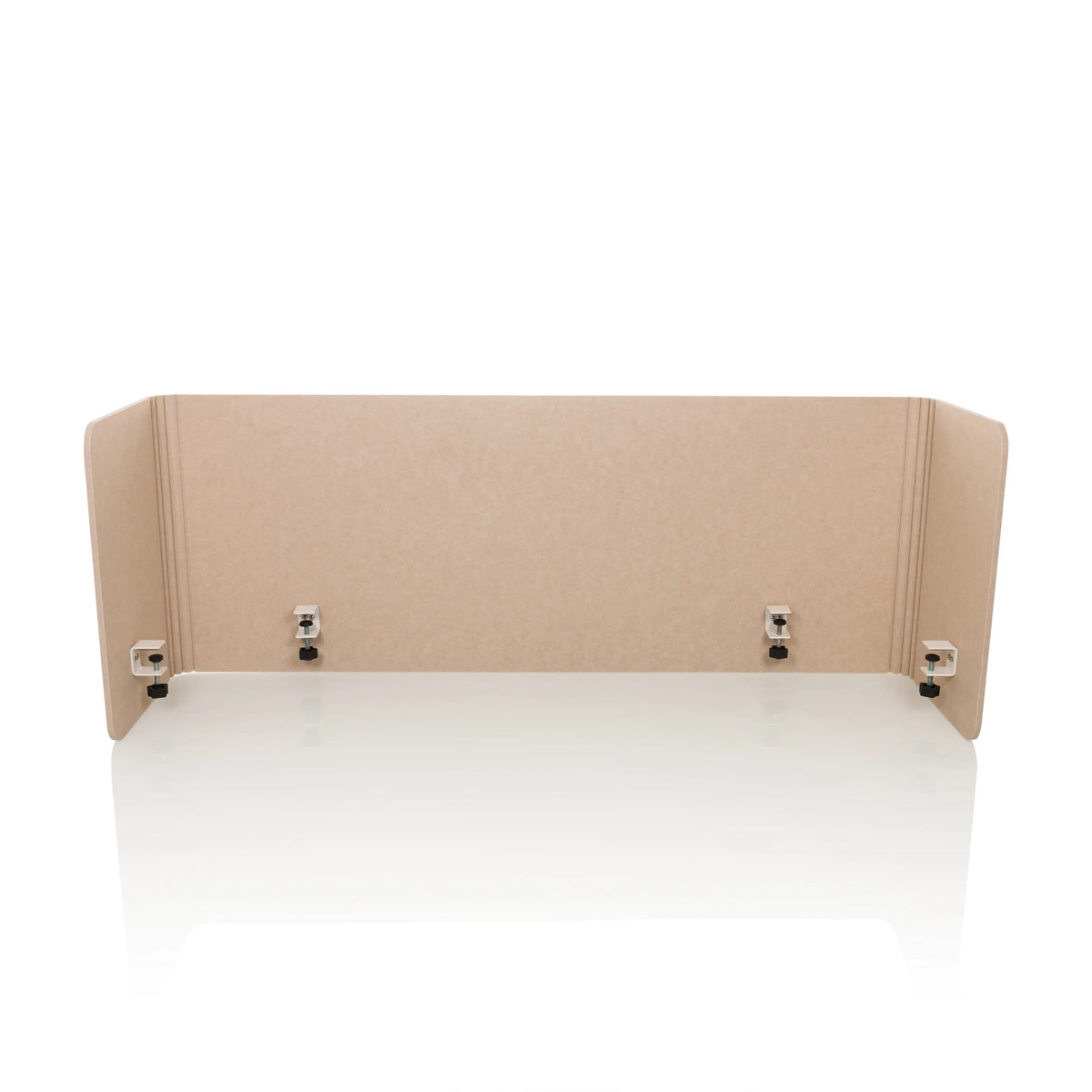 Separador de mesa beige FLEXMIUT U con alas laterales y cuatro clips de fijación de hjh OFFICE – vista de 360° (vista frontal 0°)