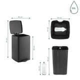 Maßzeichnung des Mülleimers Clean Step 3 mit 50 l Fassungsvermögen und einer Höhe von 93 cm von hjh OFFICE