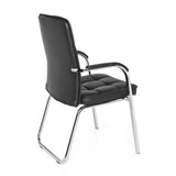 Silla de confidente negra BORNE con tapizado acolchado y estructura de patines de hjh OFFICE – vista de 360° (vista trasera en diagonal 120°)