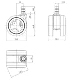 Dibujo técnico de las Ruedas para sillas 5x ROLO GAME No-Noise 11mm/60mm con un diámetro de 60 mm de hjh OFFICE