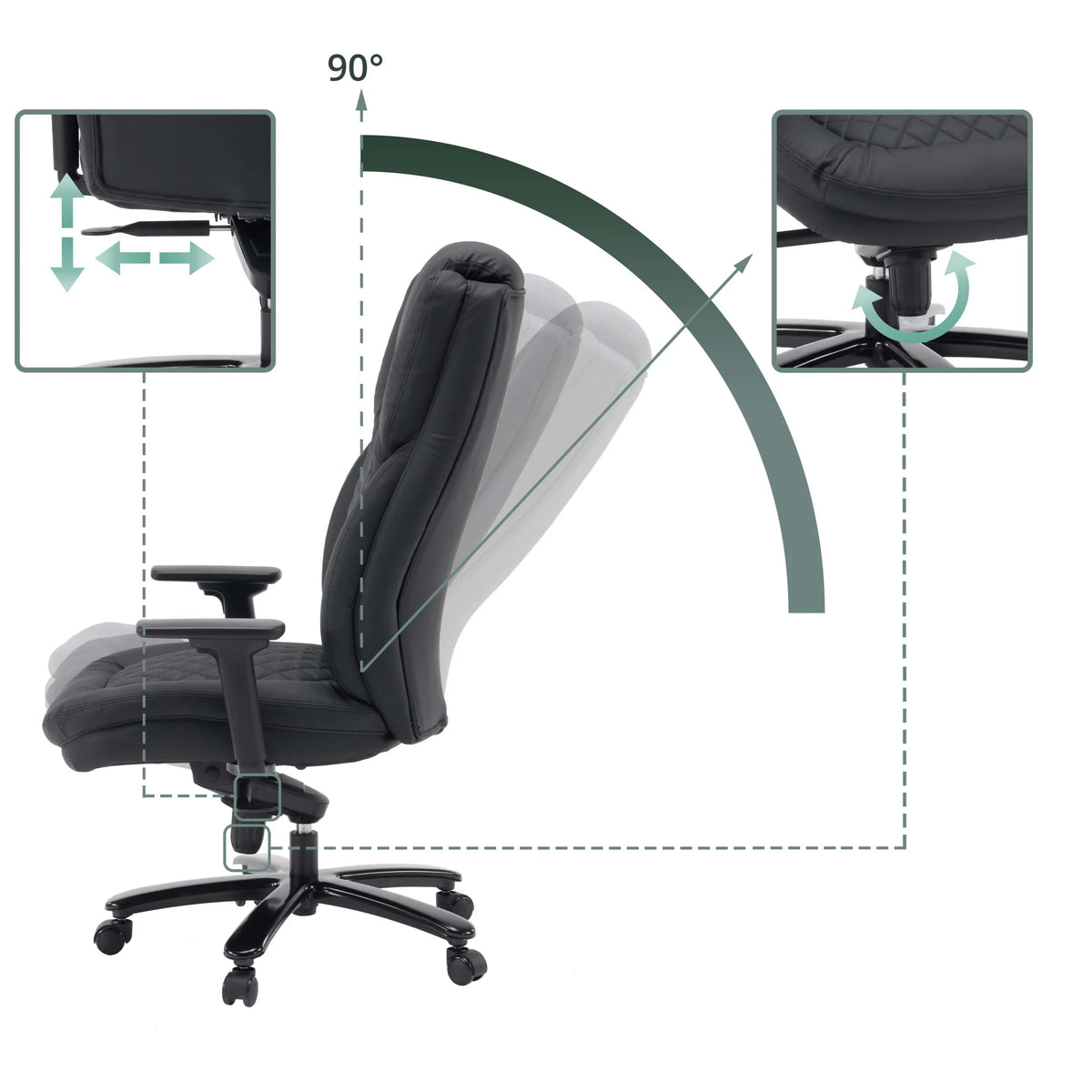 Respaldo ajustable hasta 90 grados y reposabrazos de la silla giratoria XXL Pullmann Gen2 de hjh OFFICE