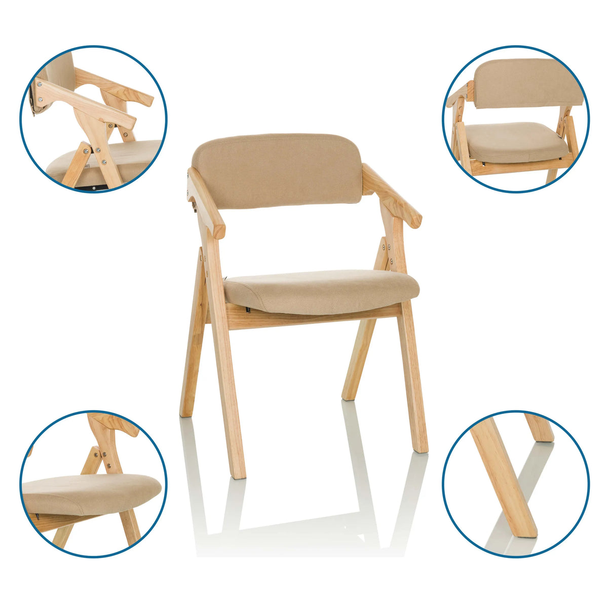 Silla plegable SCANDIO en beige con estructura de madera y reposabrazos de hjh OFFICE