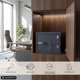 Caja fuerte Safe Compact Pro de color antracita con cerradura mecánica en un armario de hjh OFFICE (imagen generada por IA)