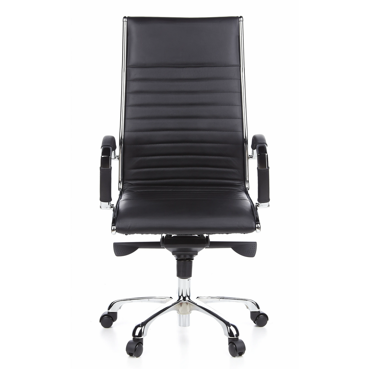Sillón de oficina profesional PARMA 20 negro con tapicería de cuero acolchado y base de cinco ruedas de hjh OFFICE – vista de 360° (vista frontal 0°)