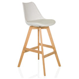 Taburete de bar blanco SCANDI HIGH con estructura de madera y reposapiés de hjh LIVING – vista de 360° (vista frontal en diagonal 45°)