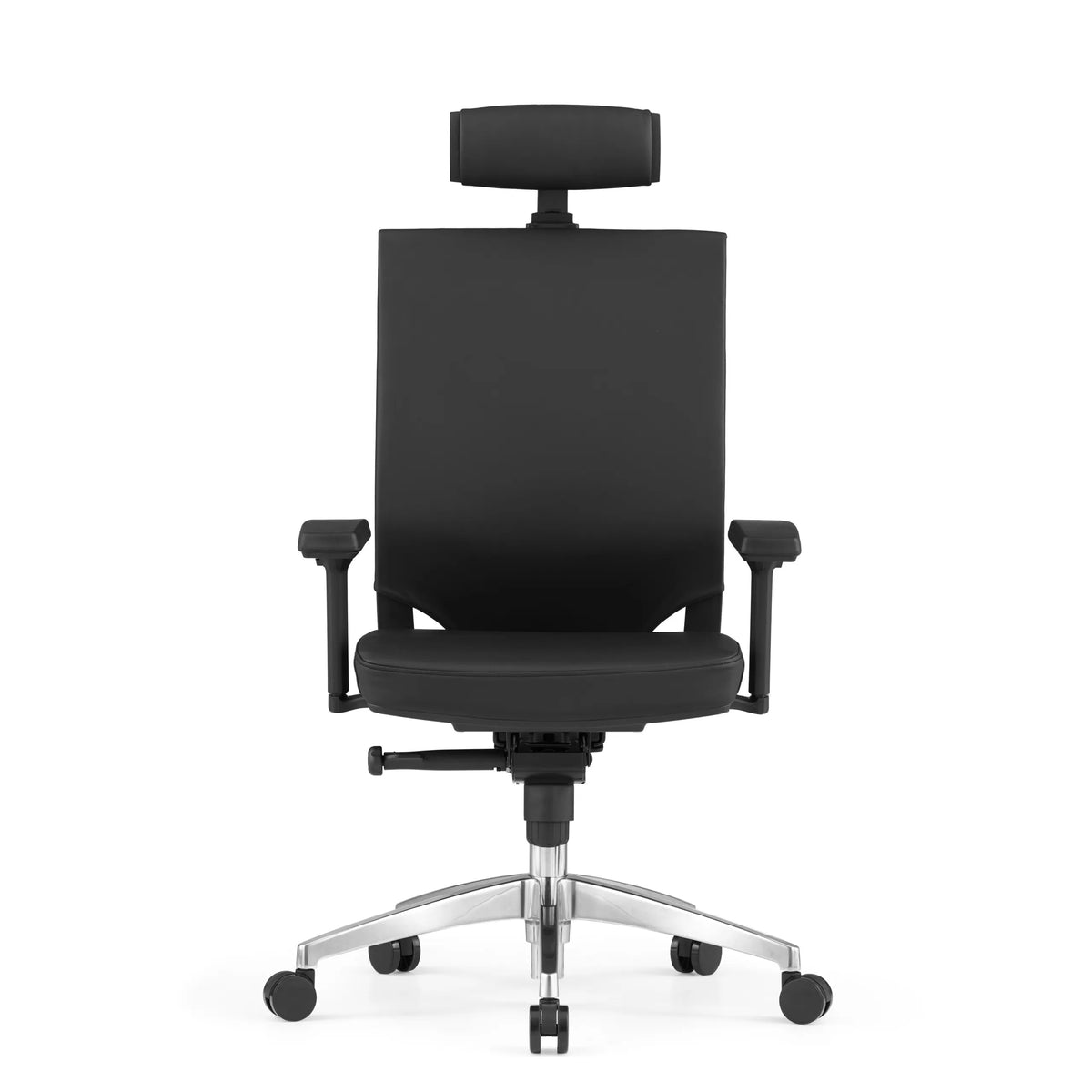 Silla de oficina profesional PORTO MAX HIGH negra de cuero con reposacabezas y base de cinco ruedas de hjh OFFICE – vista de 360° (vista frontal 0°)