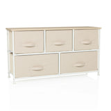 Cómoda beige FOLDAR con cinco cajones de tela y estructura blanca de hjh LIVING – vista de 360° (vista frontal 15°)
