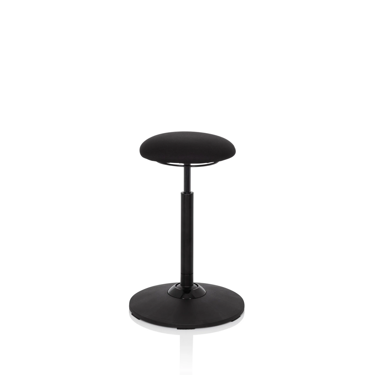 Asiento de pie BALANCE SIT negro con cojín de asiento redondo y base circular de hjh OFFICE – vista de 360° (vista frontal 0°)