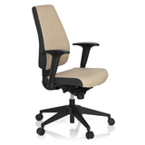 Silla de oficina profesional PRO-TEC 500 beige con reposabrazos y base negra de cinco ruedas de hjh OFFICE – vista de 360° (vista frontal en diagonal 60°)