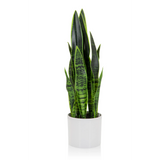 Planta artificial verde SANSEVIERIA en una maceta blanca de hjh OFFICE – vista de 360° (vista frontal 0°)