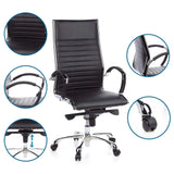 Sillón de oficina profesional PARMA 20 negro con vistas detalladas del tapizado, reposabrazos, pistón de gas y ruedas de hjh OFFICE