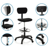 Silla de mostrador TOP WORK 05 en negro con respaldo ajustable y aro reposapiés de hjh OFFICE