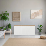 aparador KELO S en blanco con una encimera de roble en una habitación luminosa de hjh LIVING