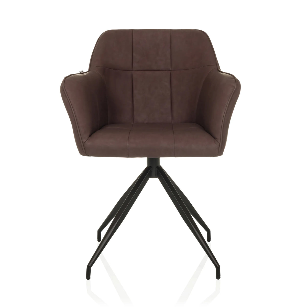 Silla de comedor ELVERUM SPU en color marrón oscuro con estructura de cuatro patas de hjh LIVING – vista de 360° (vista frontal 0°)