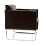 Sillón tapizado marrón ARUBA con estructura de metal blanca de hjh OFFICE – vista de 360° (vista lateral 80°)