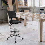 Silla de mostrador TOP WORK 11 I negra con reposapiés y base de cinco radios con ruedas de hjh OFFICE