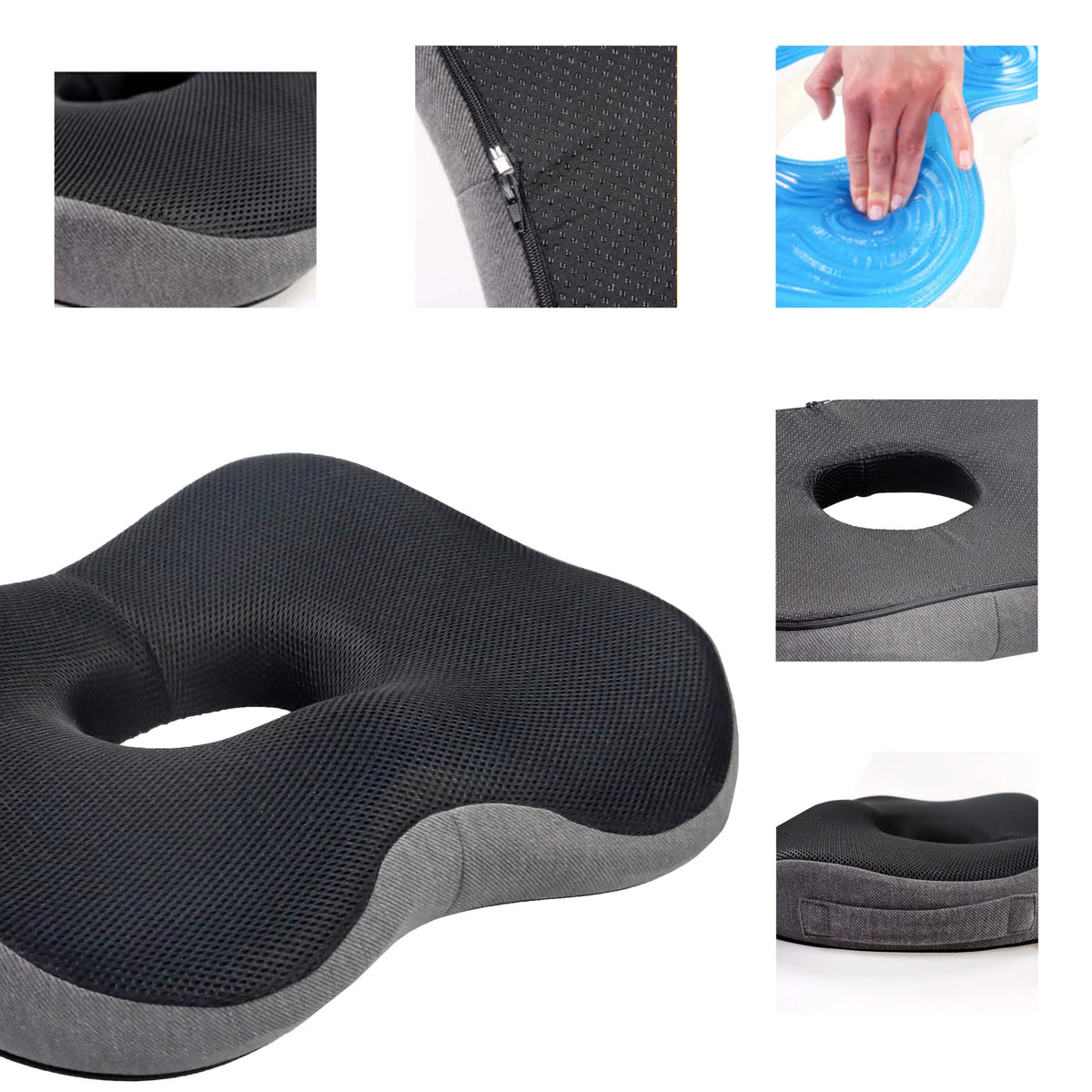 Cojín del asiento MEDISIT VI en negro con funda de malla transpirable y cremallera de hjh OFFICE