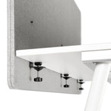 Mecanismo de fijación del separador de mesa FLEXMIUT D 180 en una superficie de escritorio blanca de hjh OFFICE