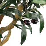 Dos aceitunas oscuras en una rama con hojas verdes de la planta artificial OLIVE II de hjh OFFICE