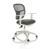 Silla Home Office TOP 108 W gris con respaldo de malla y base de cinco ruedas de hjh OFFICE – vista de 360° (vista frontal en diagonal 45°)