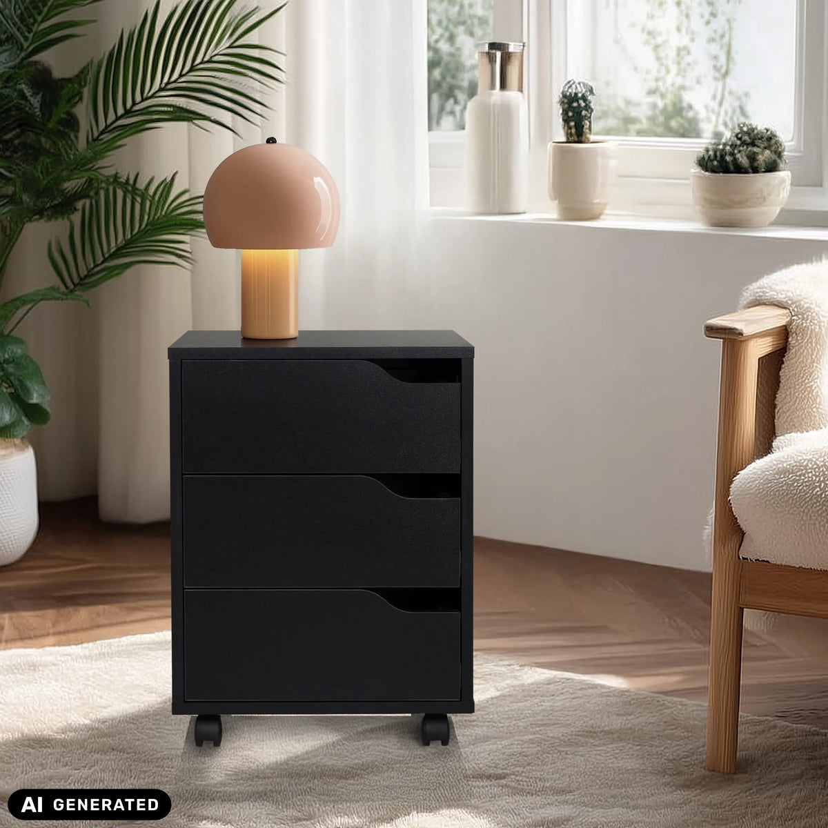 Archivador rodante ORGANISER I negro con tres cajones y ruedas de hjh OFFICE (imagen generada por IA)
