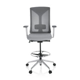 Silla de mostrador HALIFAX WORK gris con respaldo de malla, reposapiés y base de cinco ruedas de hjh OFFICE – vista de 360° (vista frontal 0°)