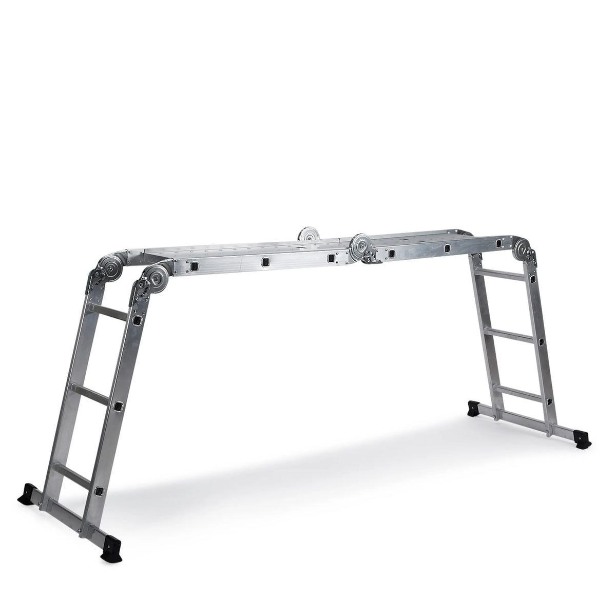 Escalera plegable SOLID W3 de aluminio plateada con doce peldaños de hjh OFFICE – vista de 360° (vista lateral 72°)