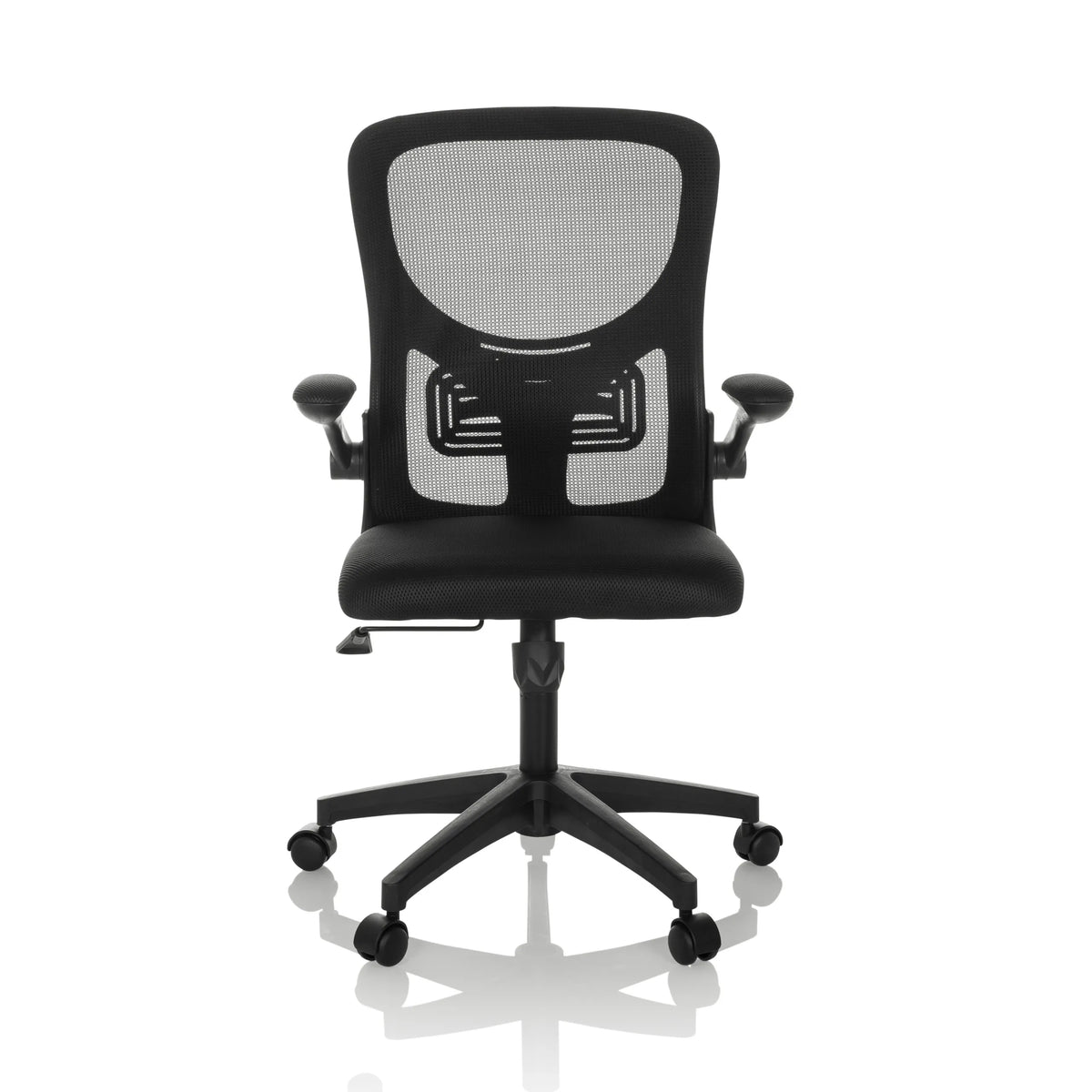 Silla Home Office BELIO negra con respaldo de malla y base de cinco ruedas de hjh OFFICE – vista de 360° (vista frontal 0°)