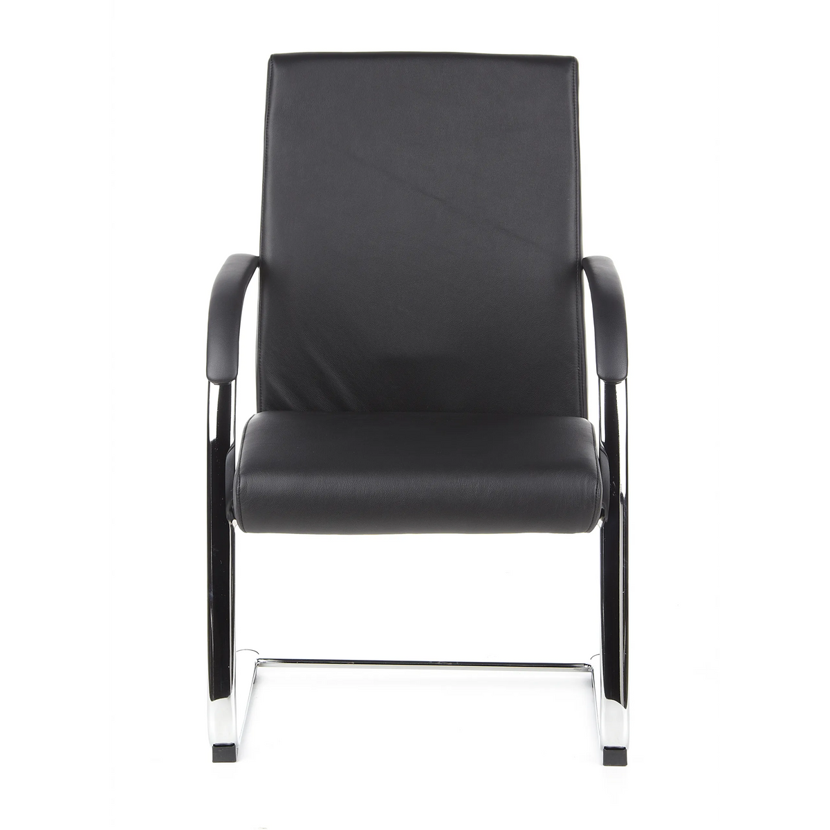 Silla de viga voladiza BAROLO V negra con reposabrazos y estructura de patín cromada de hjh OFFICE – vista de 360° (vista frontal 0°)