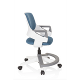 Silla giratoria para niños KID FLEX en color azul grisáceo con reposabrazos y base de cinco ruedas de hjh OFFICE – vista de 360° (vista lateral 80°)
